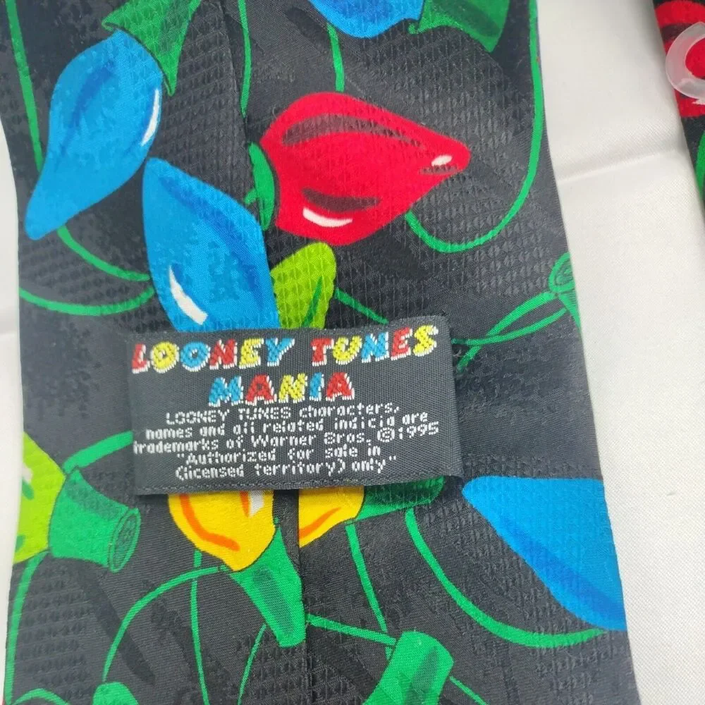 Vtg Looney Tunes Mania Silk Christmas Tie Bugs Bunny Taz Tweety Daffy Holiday